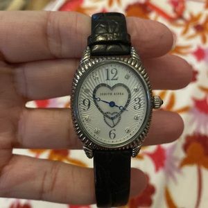 JUDITH RIPKA 925 STERLING SILVER WATCH DIAMOND DIAL DOUBLE HEART